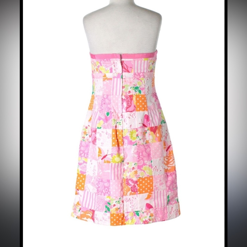 👗LILLY PULITZER VTG Retro 90s Quilted Patchwork Strapless Dress Sz 2 Pink NWOT - Picture 2 of 15